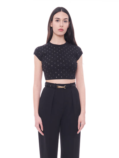 Top cropped in viscosa con lettering in strass Elisabetta Franchi