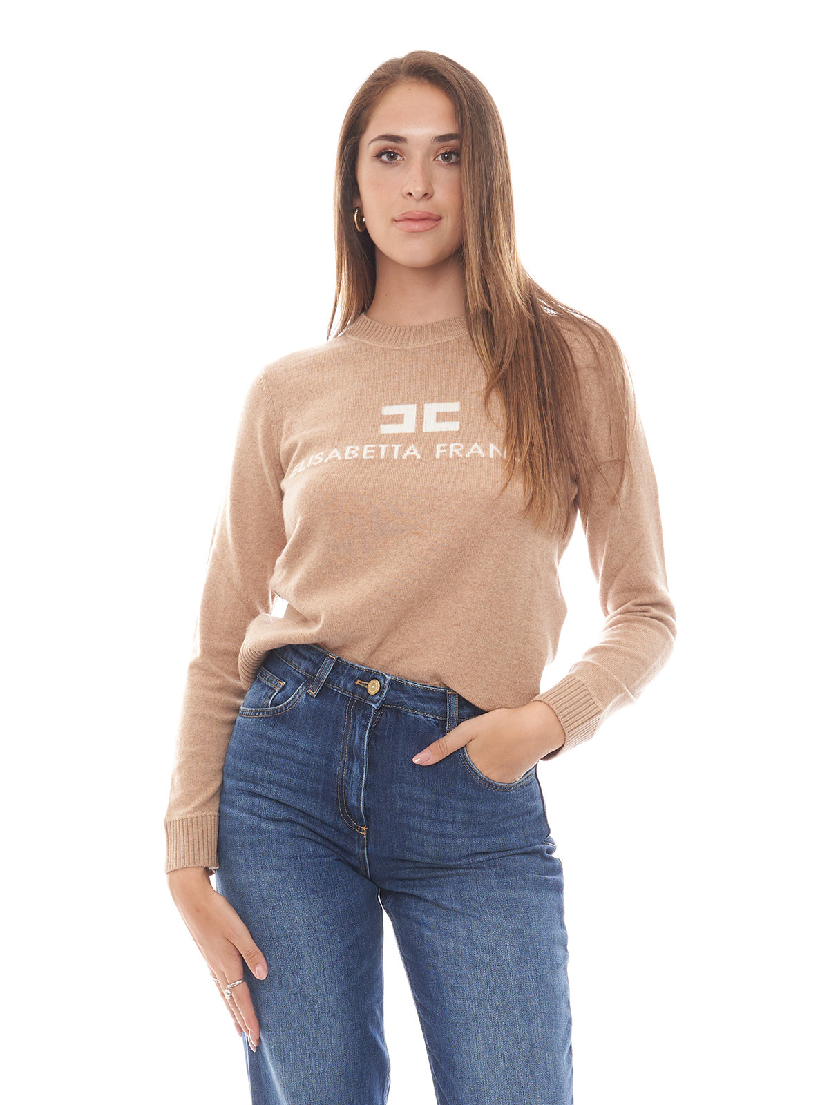 Pullover in misto cashmere con logo Elisabetta Franchi