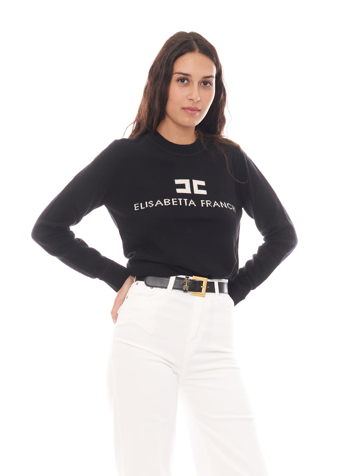 Pullover in misto cashmere con logo Elisabetta Franchi