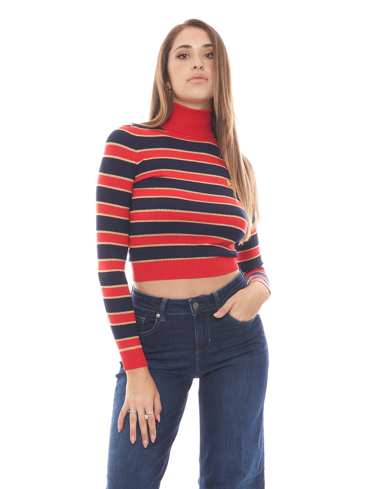 Maglia cropped in viscosa lurex a righe Elisabetta Franchi