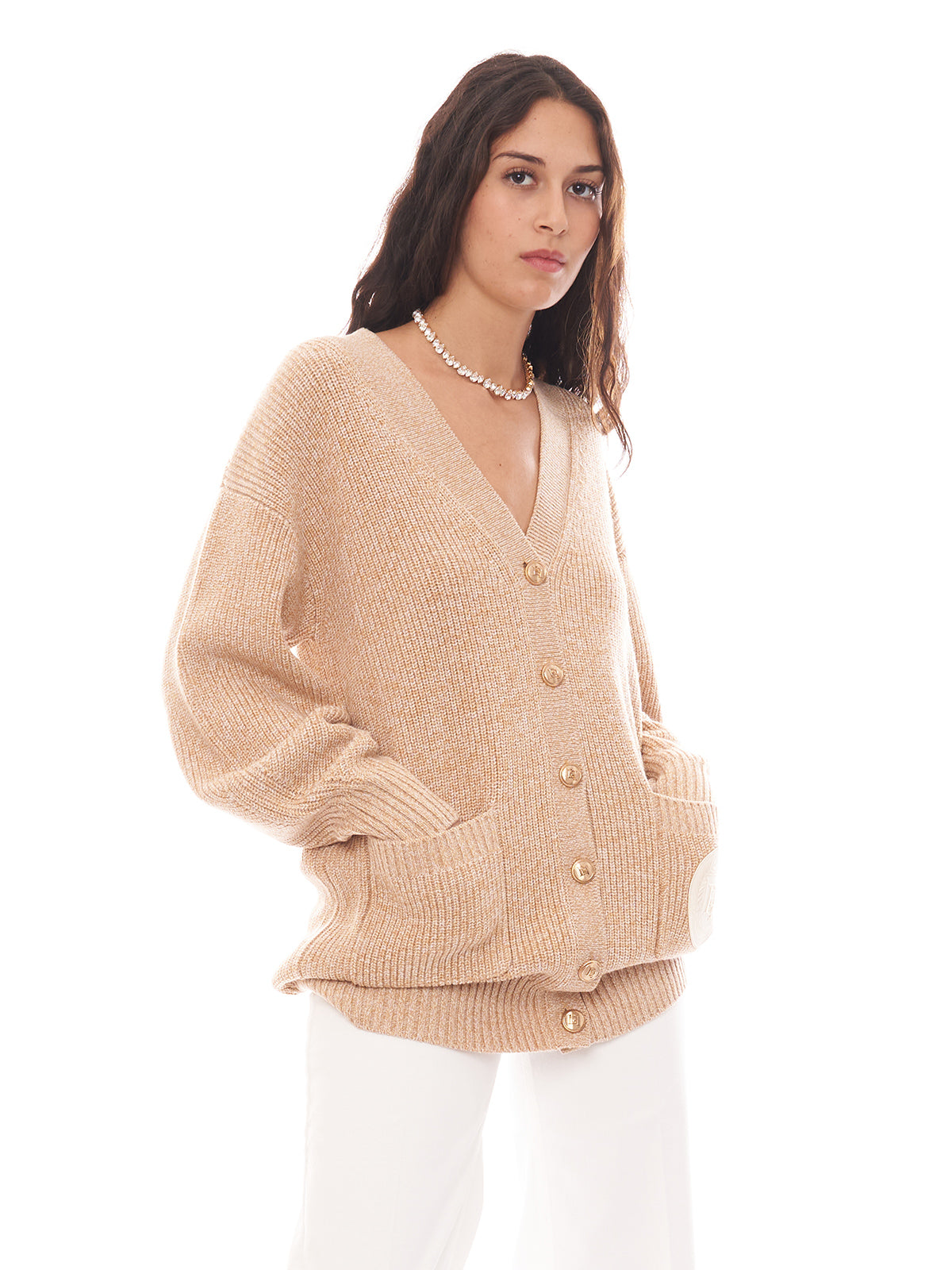 Cardigan in viscosa mouliné con patch logo Elisabetta Franchi