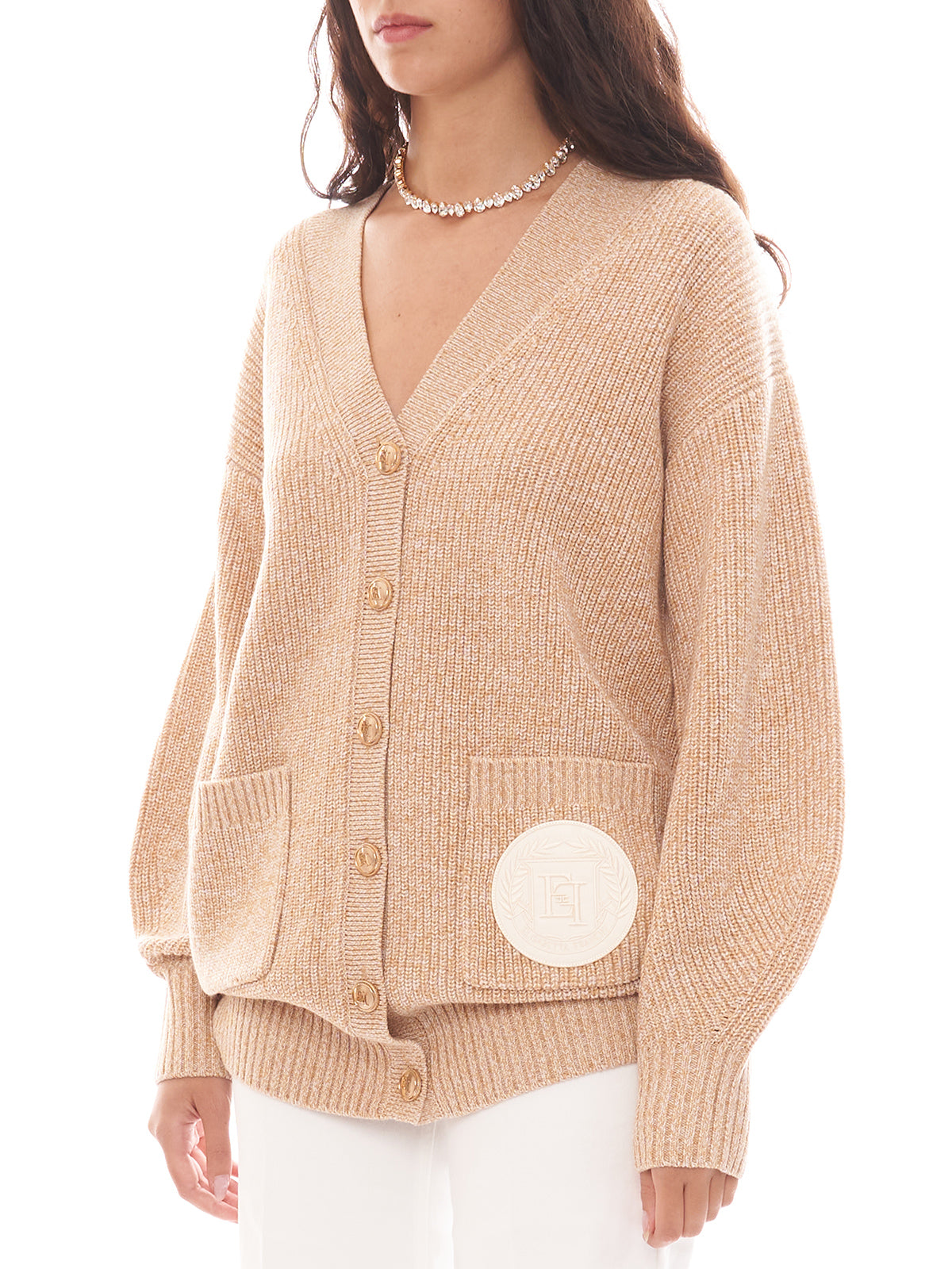 Cardigan in viscosa mouliné con patch logo Elisabetta Franchi