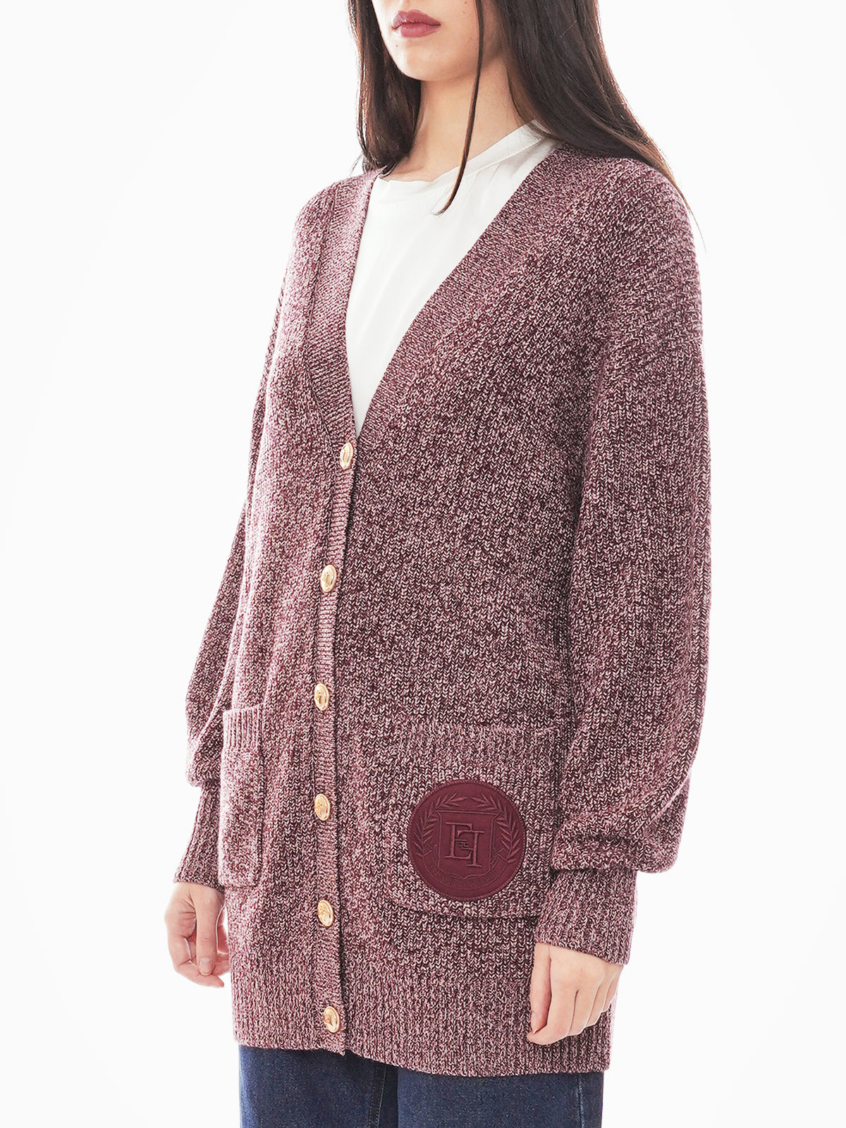 Cardigan in viscosa mouliné con patch logo Elisabetta Franchi