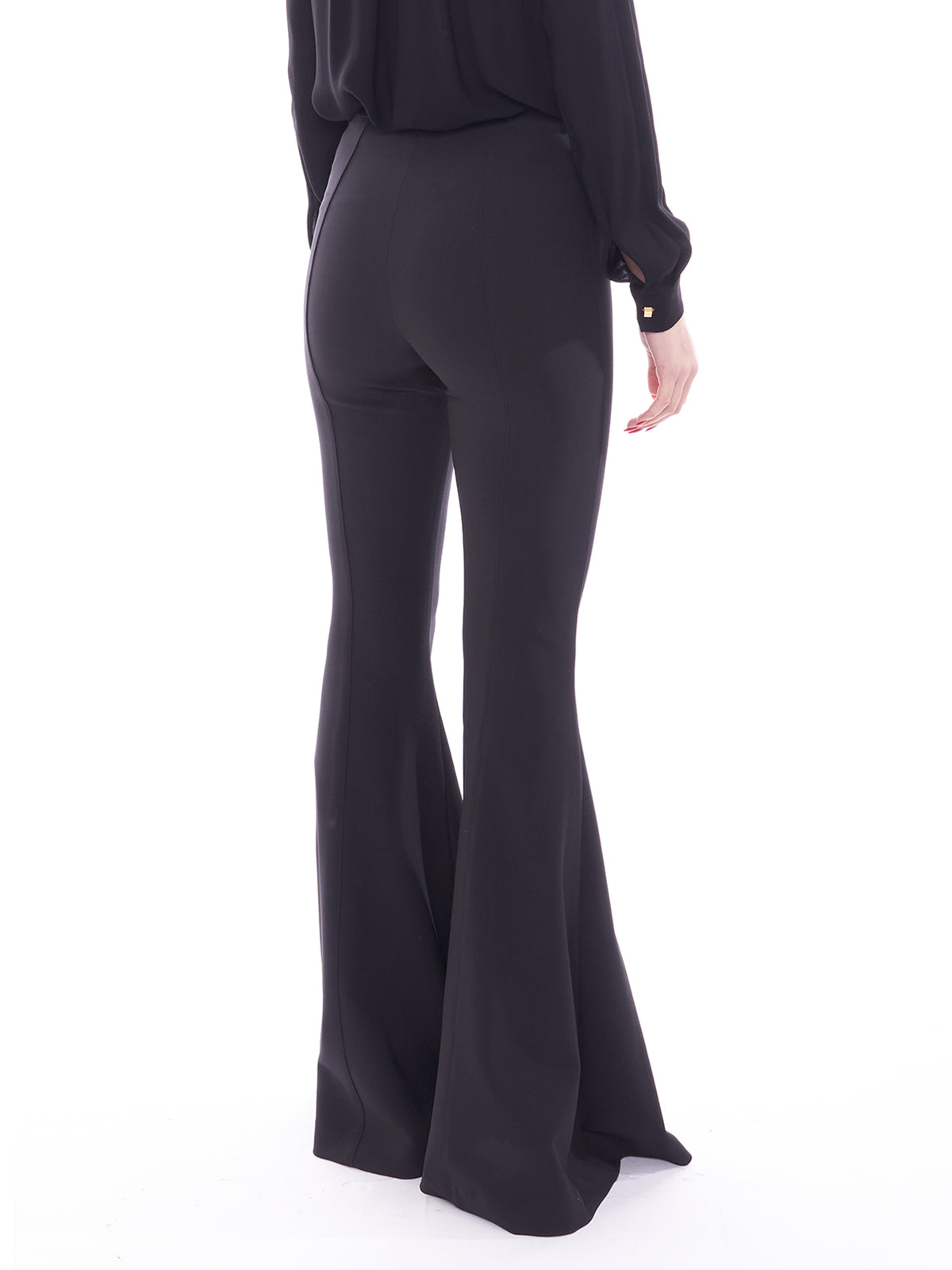 Flared trousers in stretch crêpe with Elisabetta Franchi charms 
