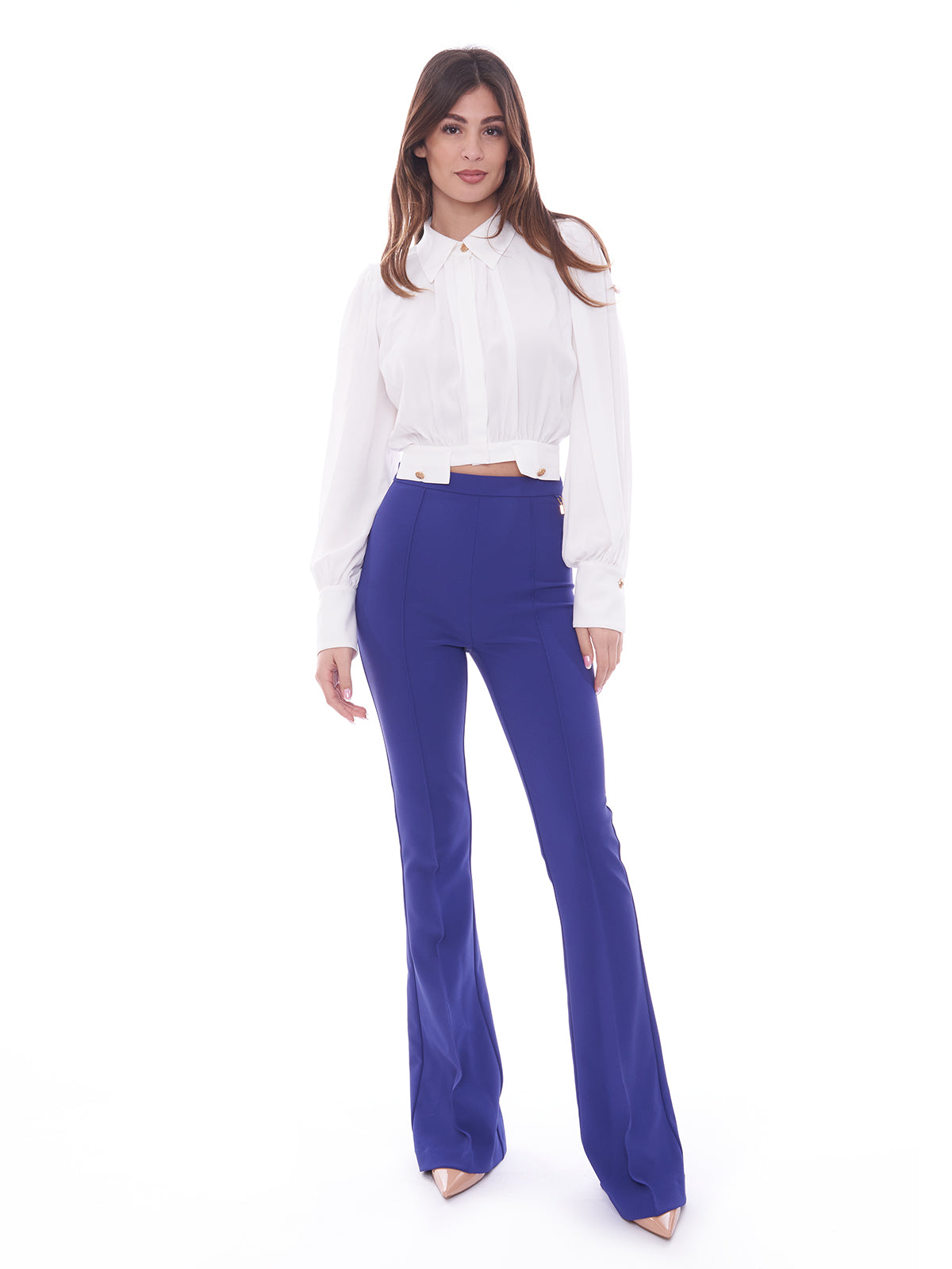 Palazzo trousers in stretch crêpe with Elisabetta Franchi charms 