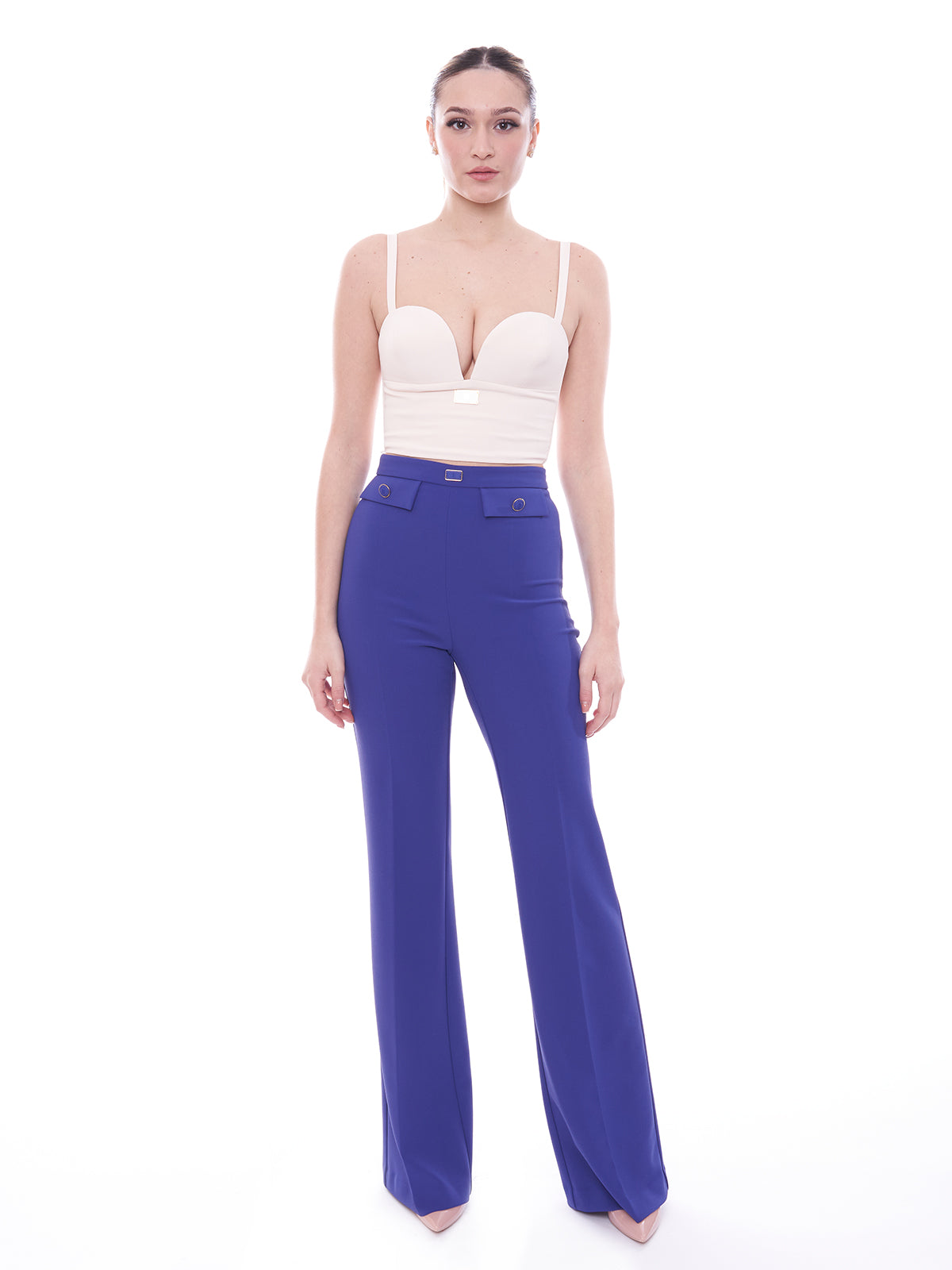Elisabetta Franchi stretch crepe palazzo trousers with flaps 
