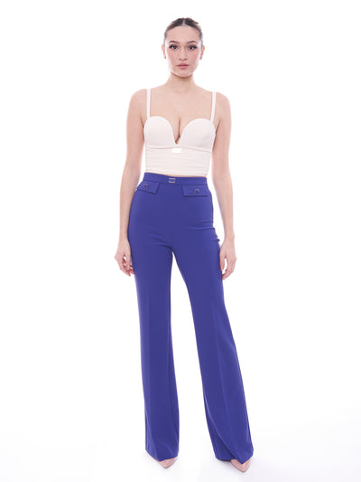 Elisabetta Franchi stretch crepe palazzo trousers with flaps 