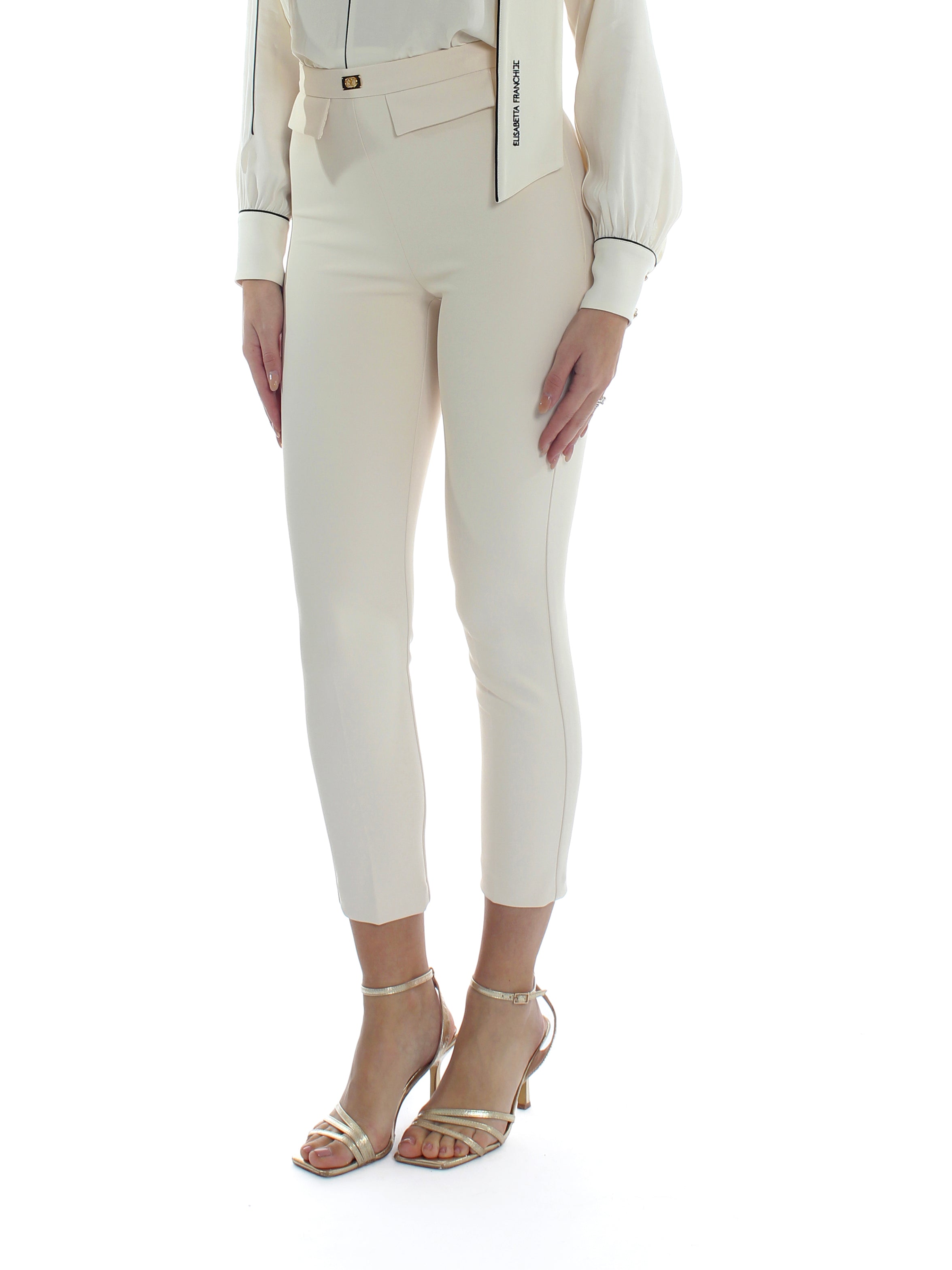 Pantaloni slim in crêpe con placca logo Elisabetta Franchi