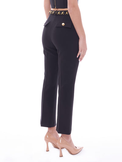 Pantalone zampetta in crêpe stretch con cintura foulard Elisabetta Franchi