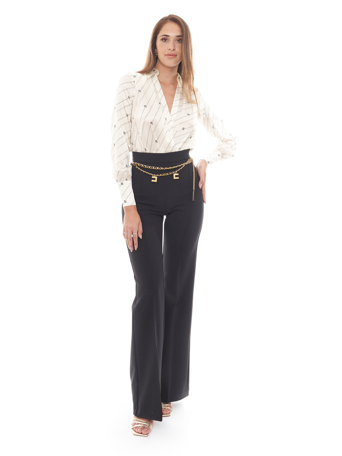 Pantalone a palazzo in crêpe stretch con cintura Elisabetta Franchi