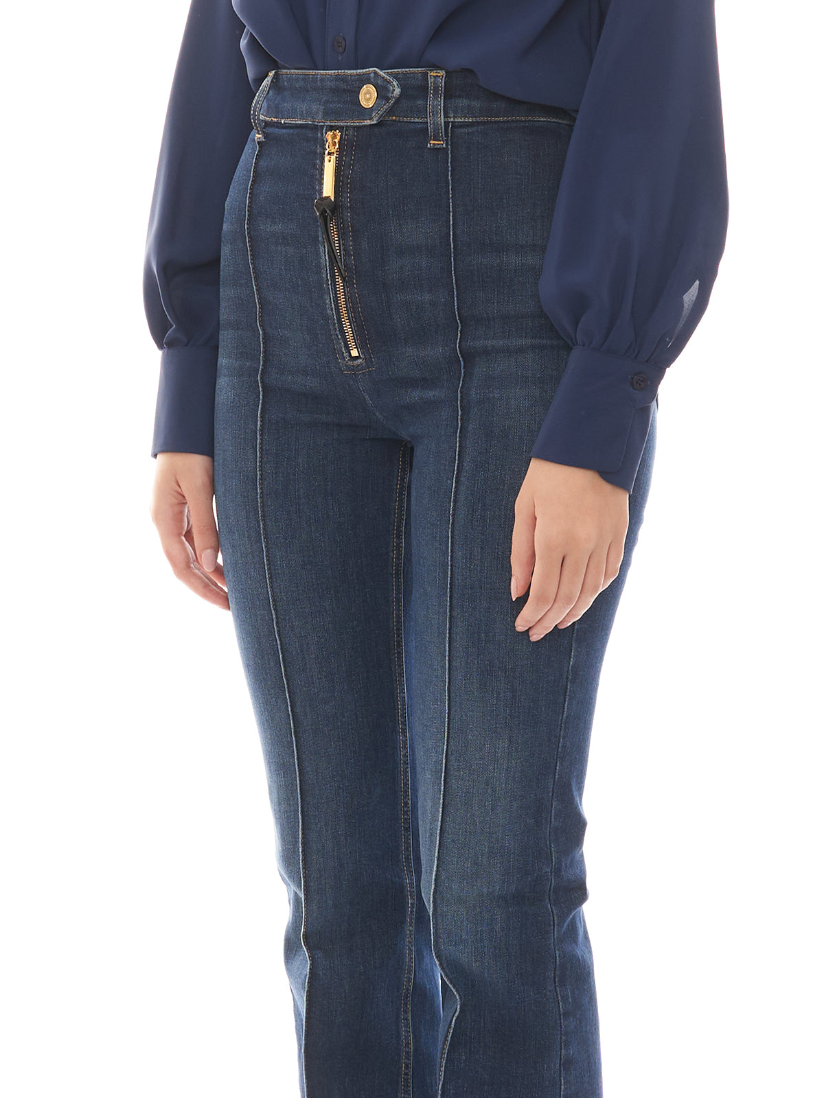 Jeans a zampa in cotone stretch con nervature Elisabetta Franchi