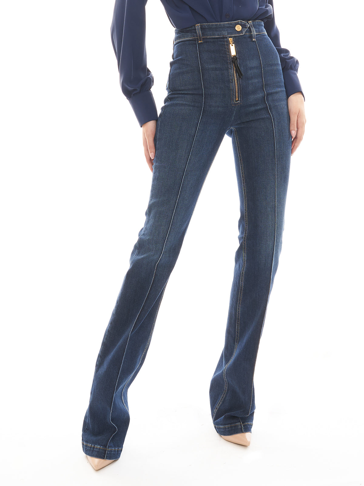 Jeans a zampa in cotone stretch con nervature Elisabetta Franchi