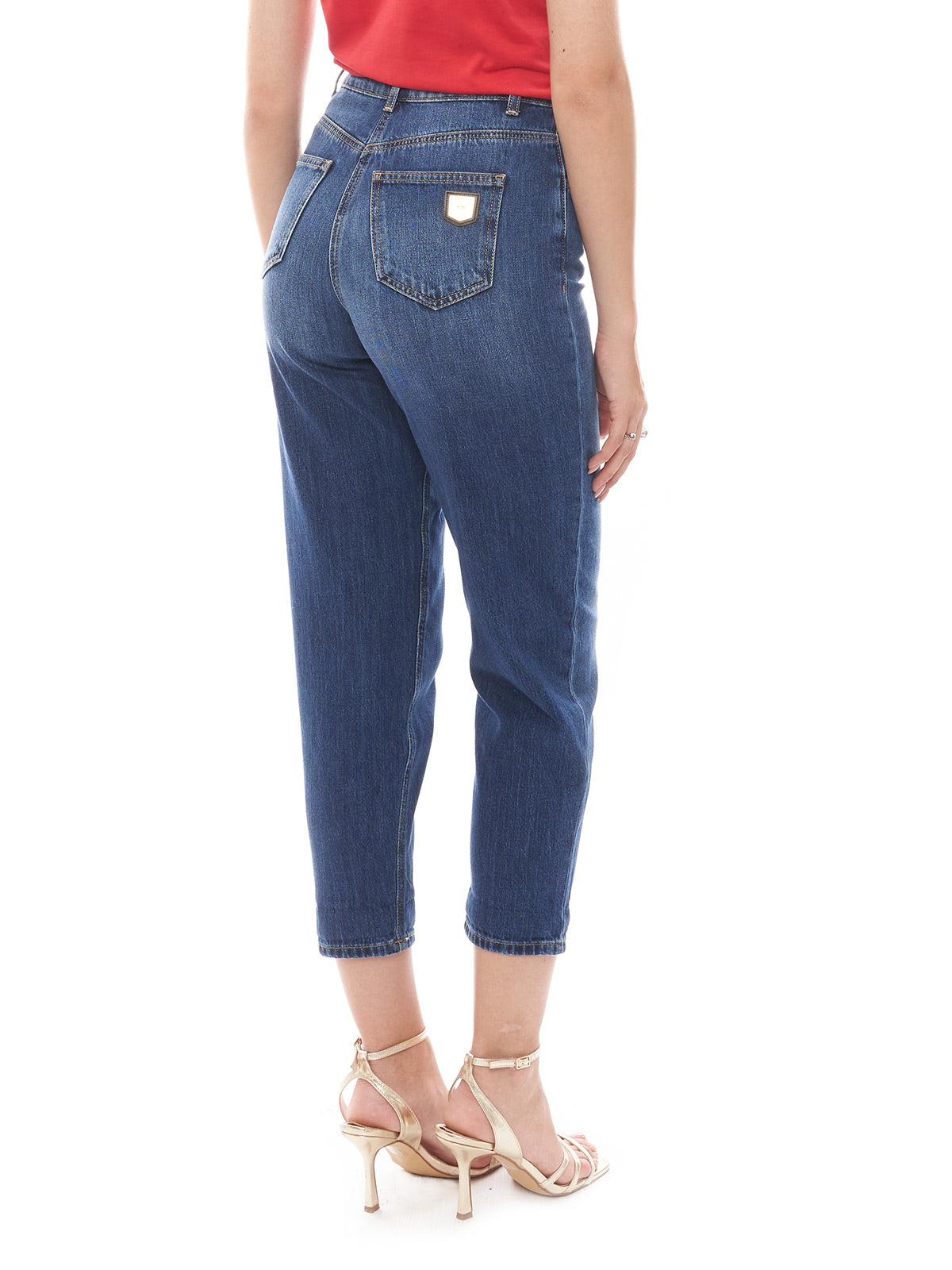 Jeans boyfriend in cotone stretch con risvolto Elisabetta Franchi