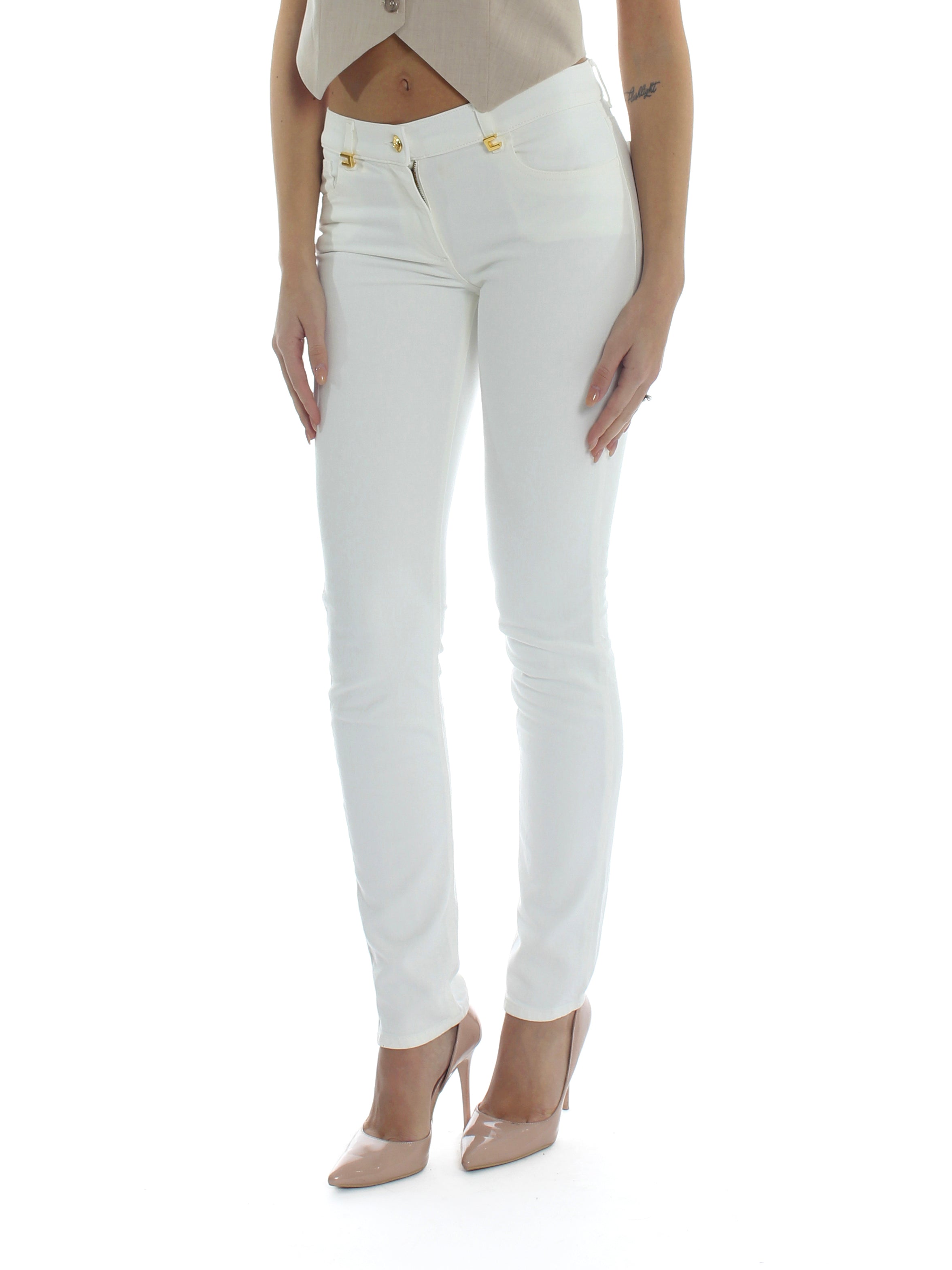 Jeans in cotone tinto con dettagli logo Elisabetta Franchi