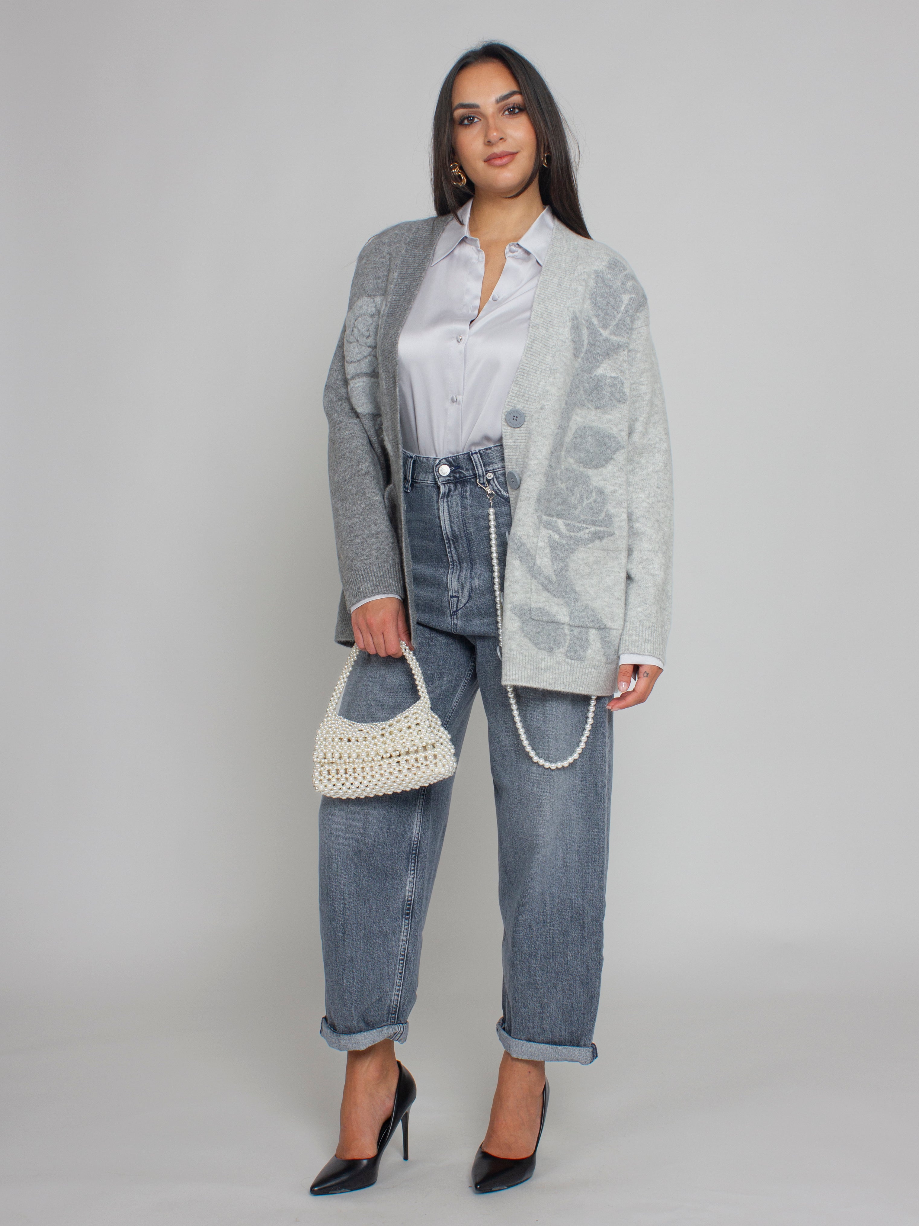Cardigan jacquard con intarsio rose Blugirl