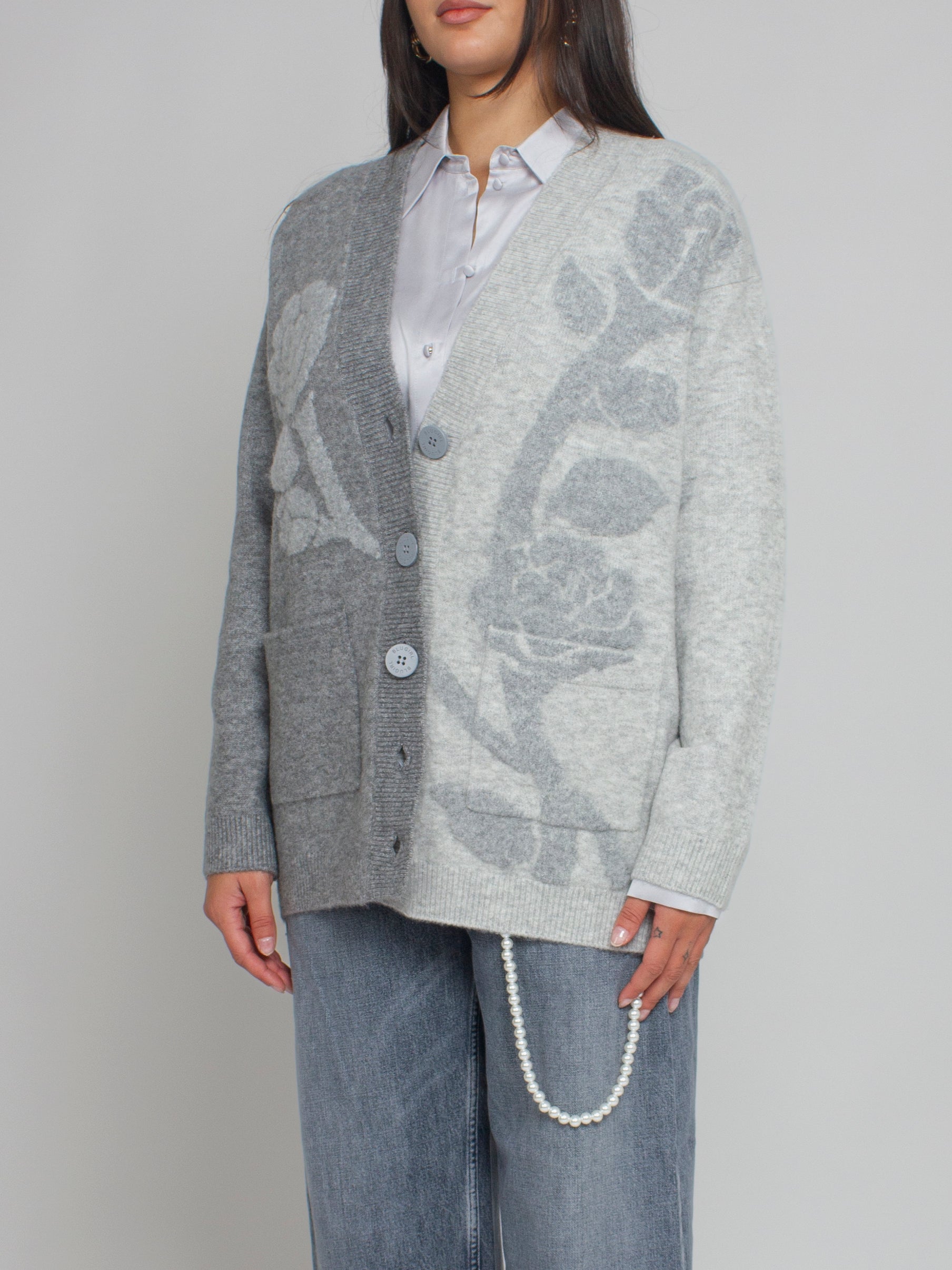 Cardigan jacquard con intarsio rose Blugirl