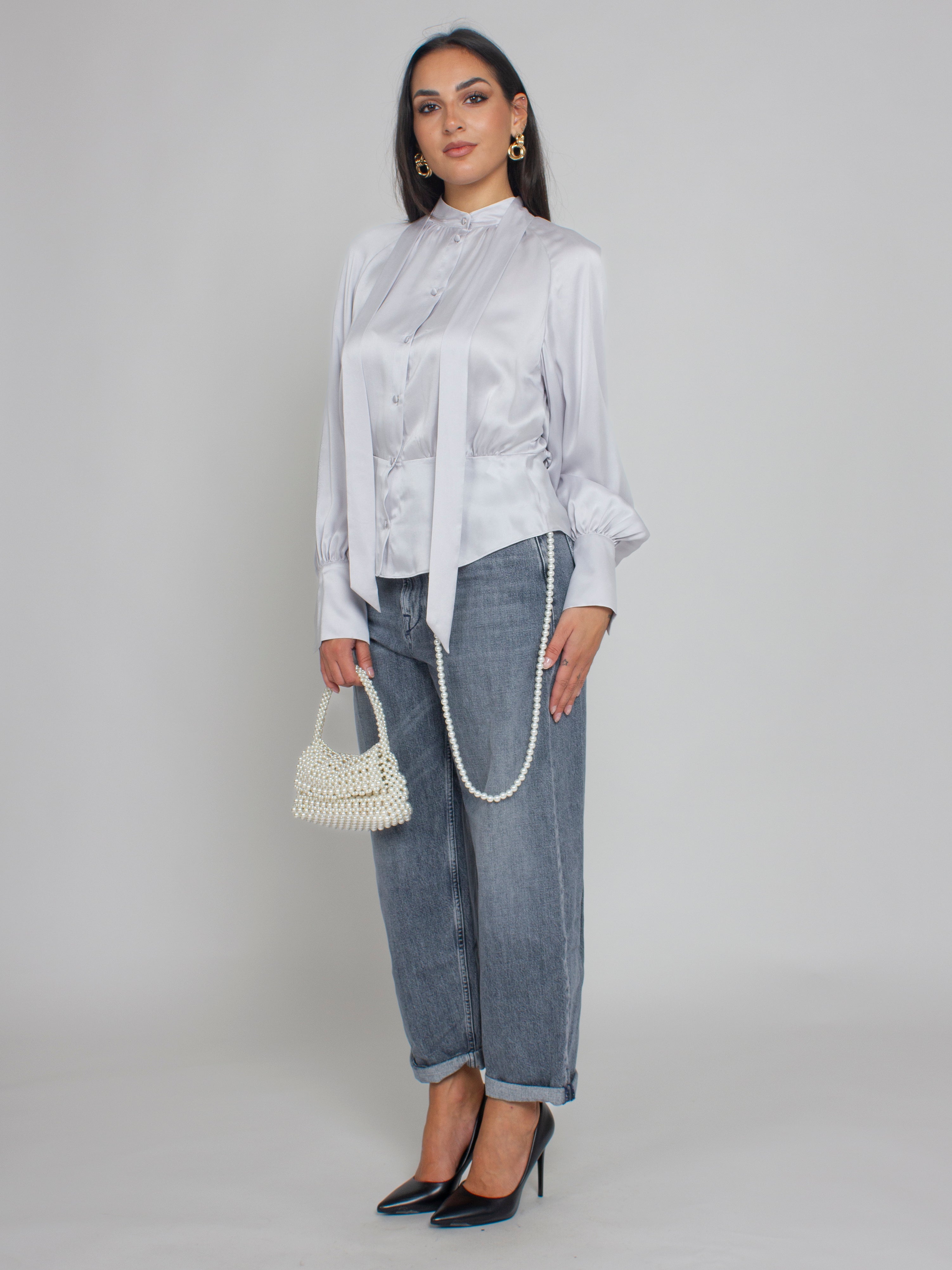 Camicia in raso di seta con fusciacca Blugirl