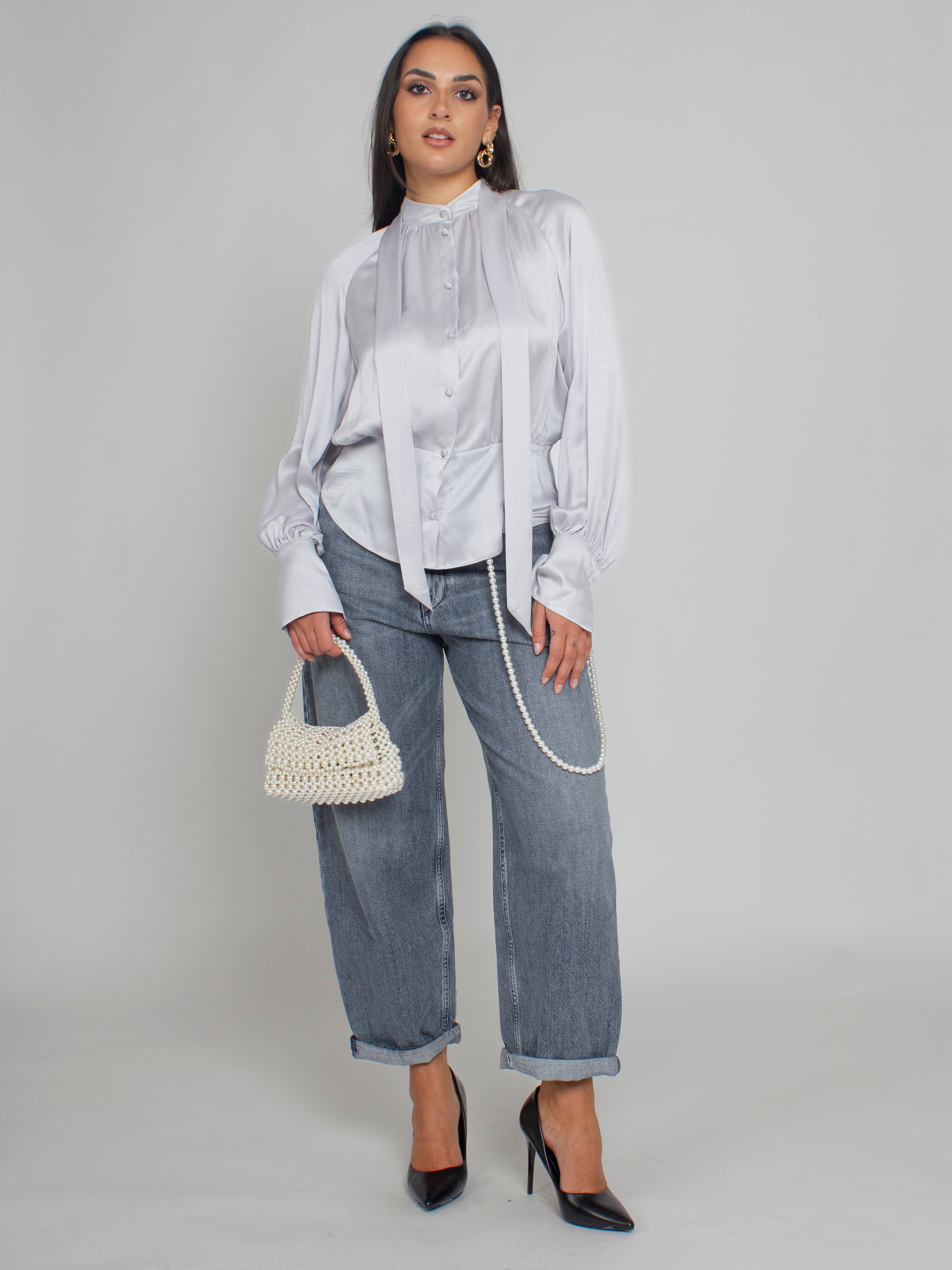 Camicia in raso di seta con fusciacca Blugirl