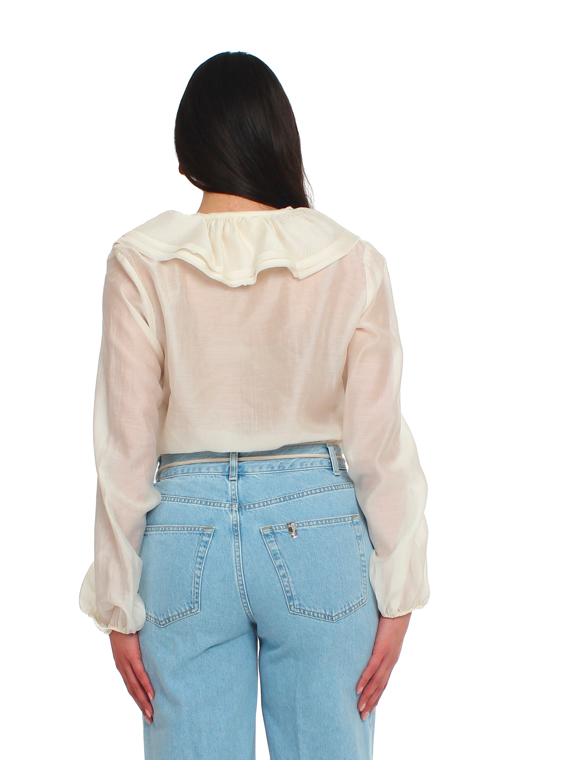 Blusa scollo a v con rouches e laccio Vicolo