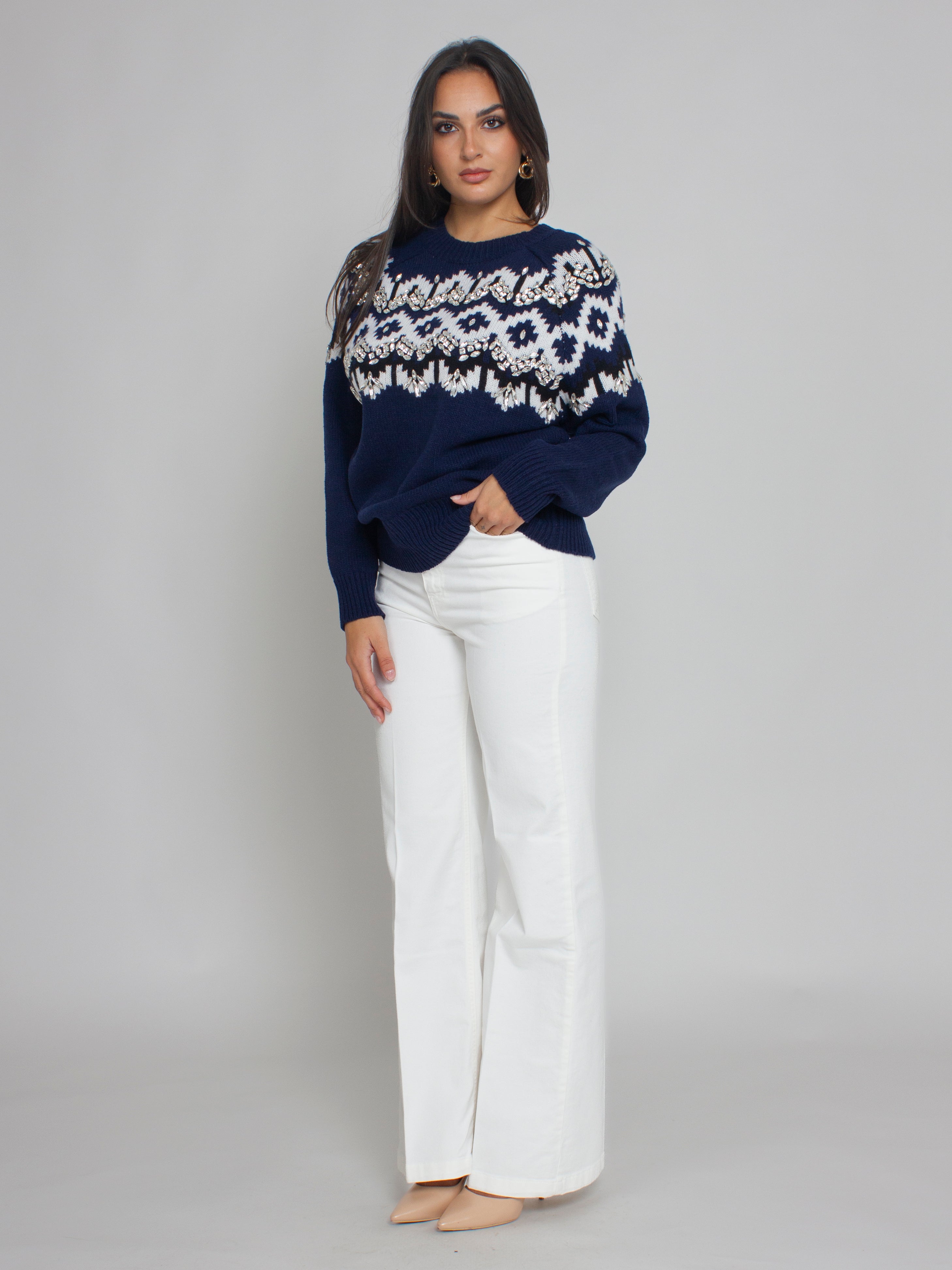 Maglia-cardigan in lana con cristalli Blugirl