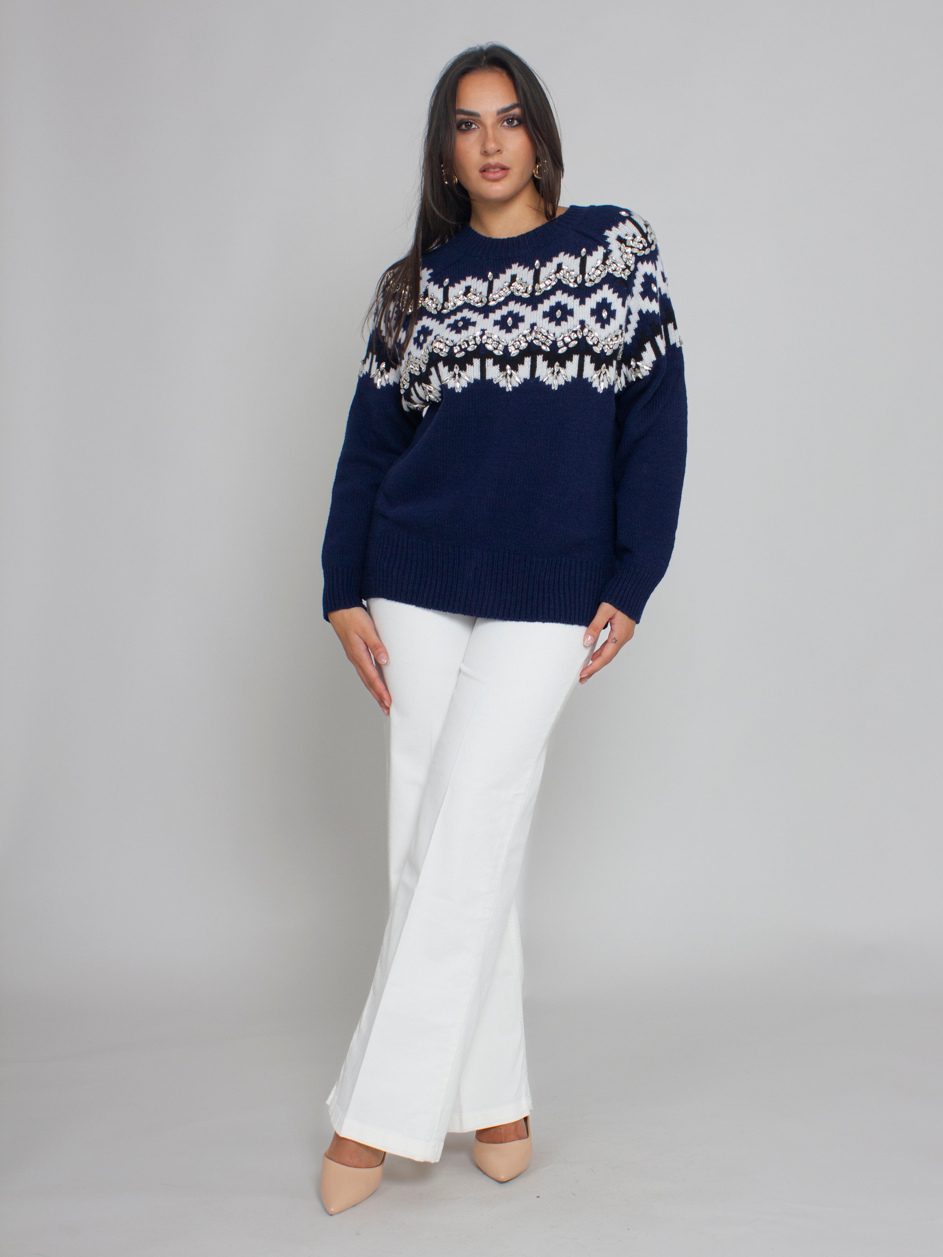 Maglia-cardigan in lana con cristalli Blugirl
