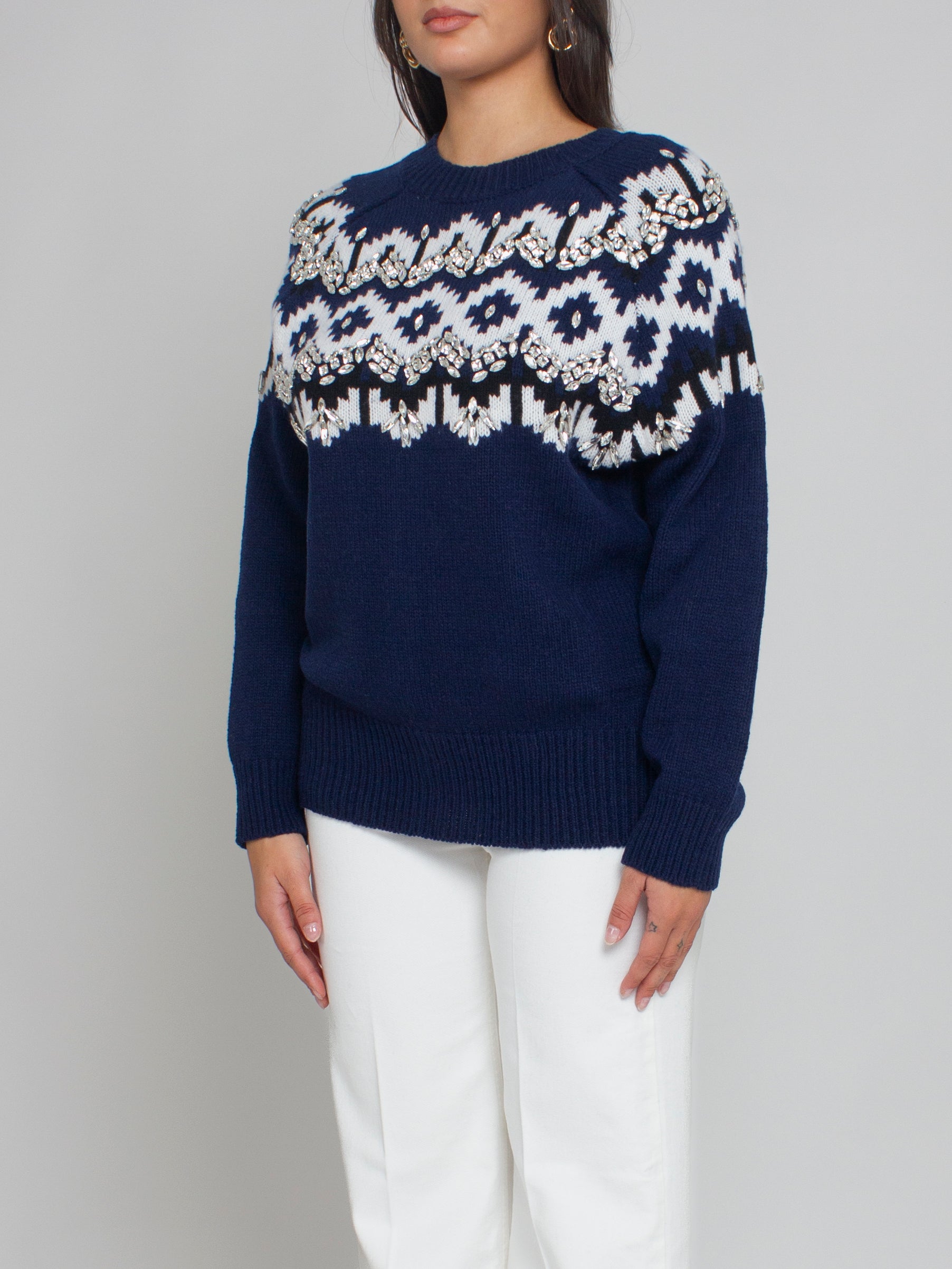 Maglia-cardigan in lana con cristalli Blugirl