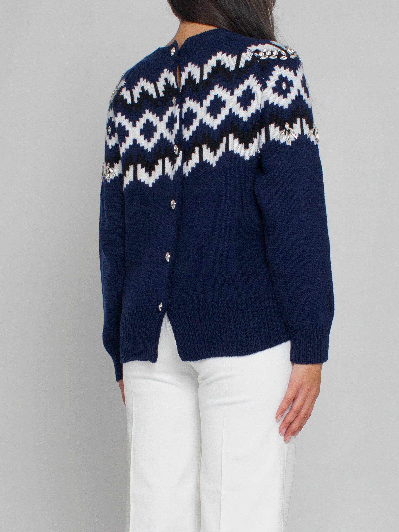 Maglia-cardigan in lana con cristalli Blugirl