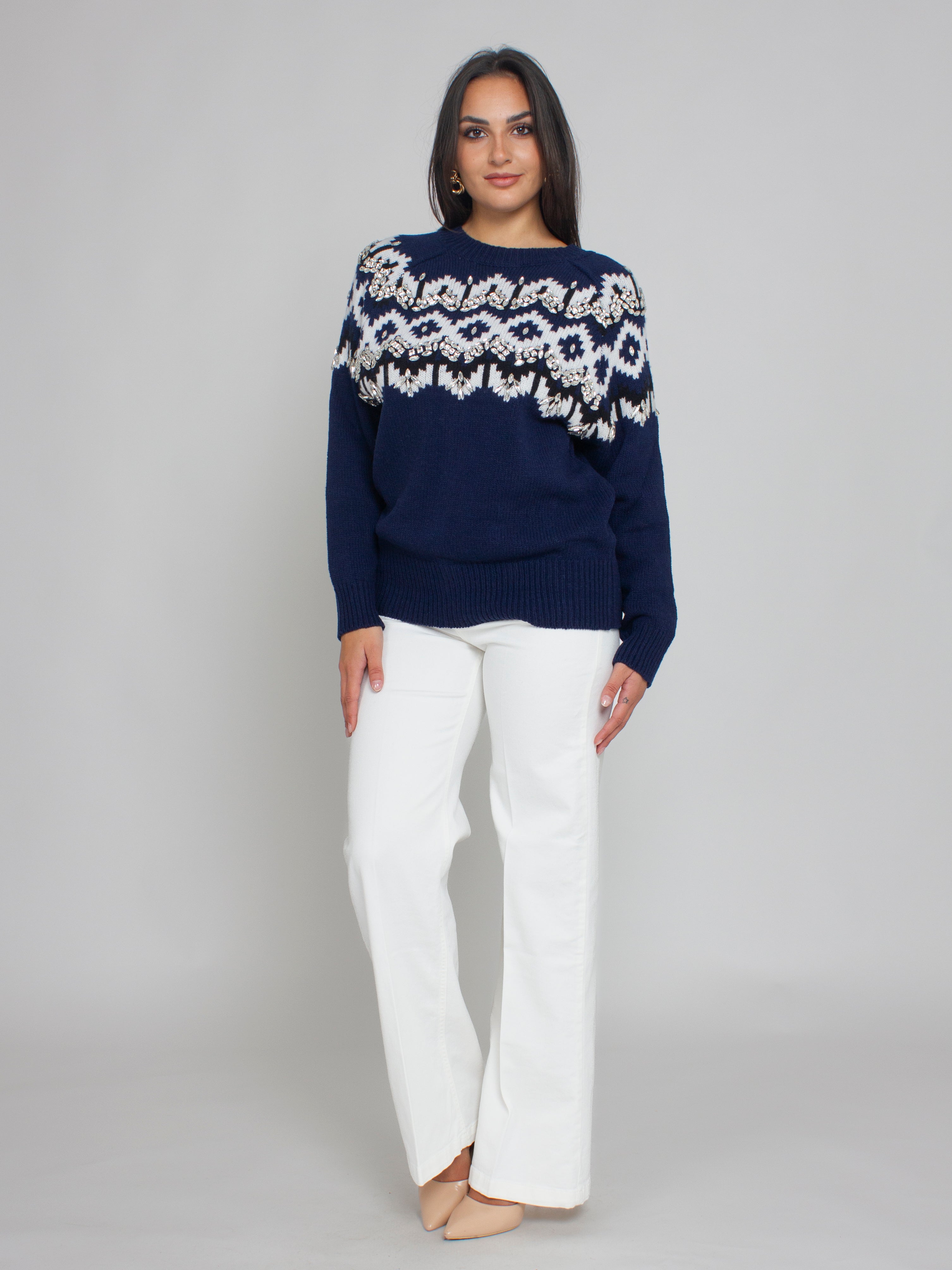 Maglia-cardigan in lana con cristalli Blugirl