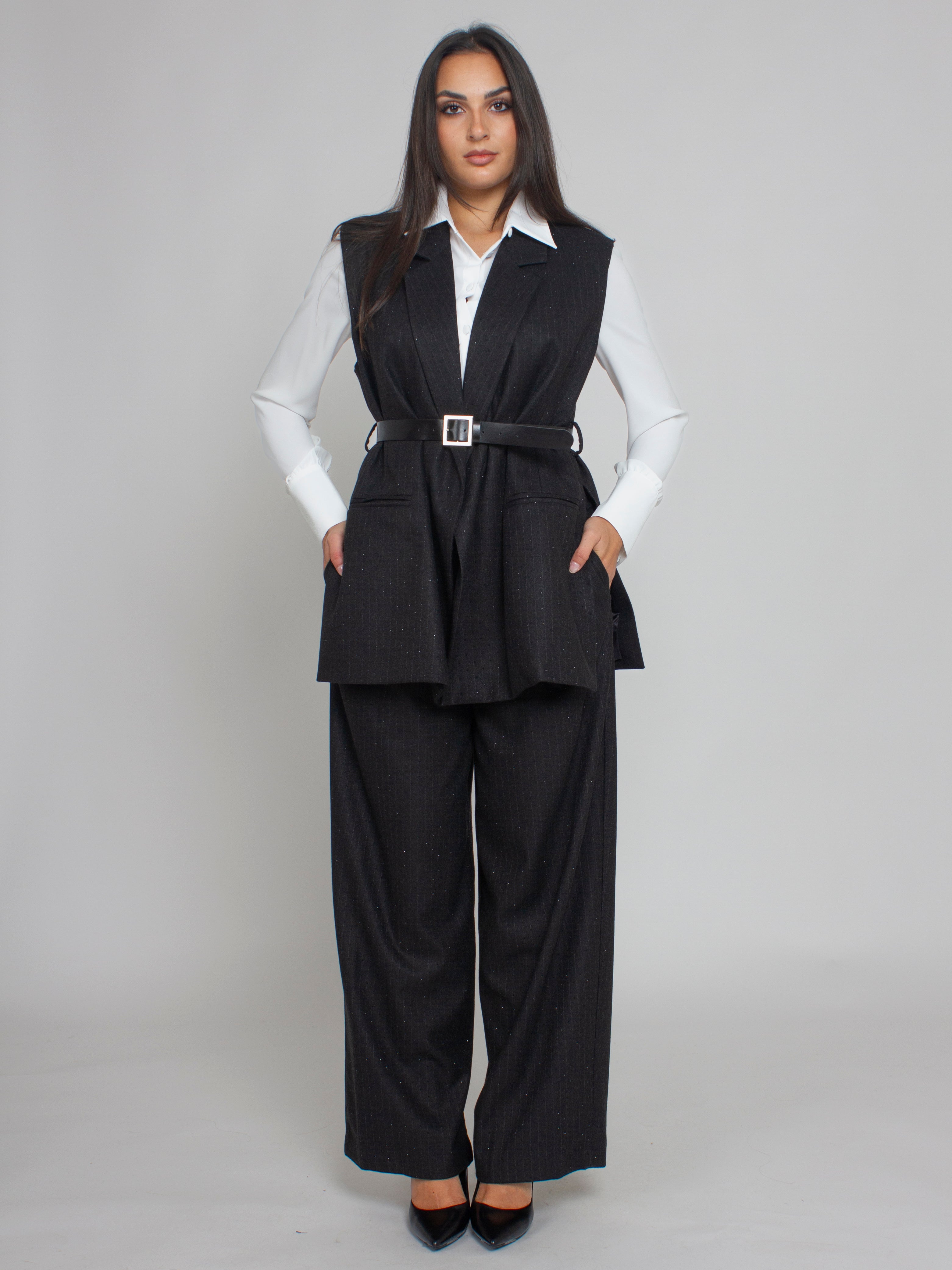 Gilet gessato con strass Vicolo