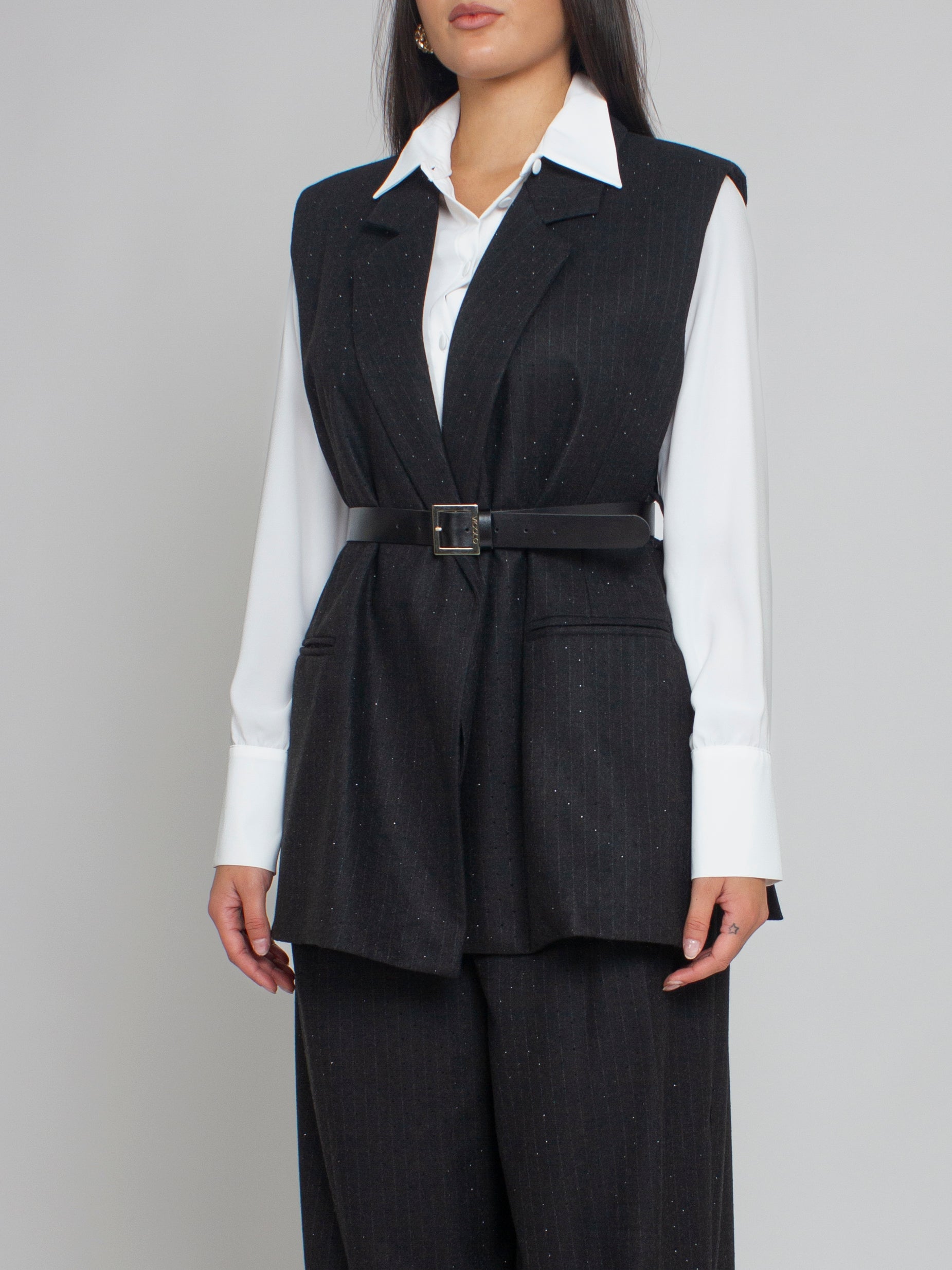 Gilet gessato con strass Vicolo