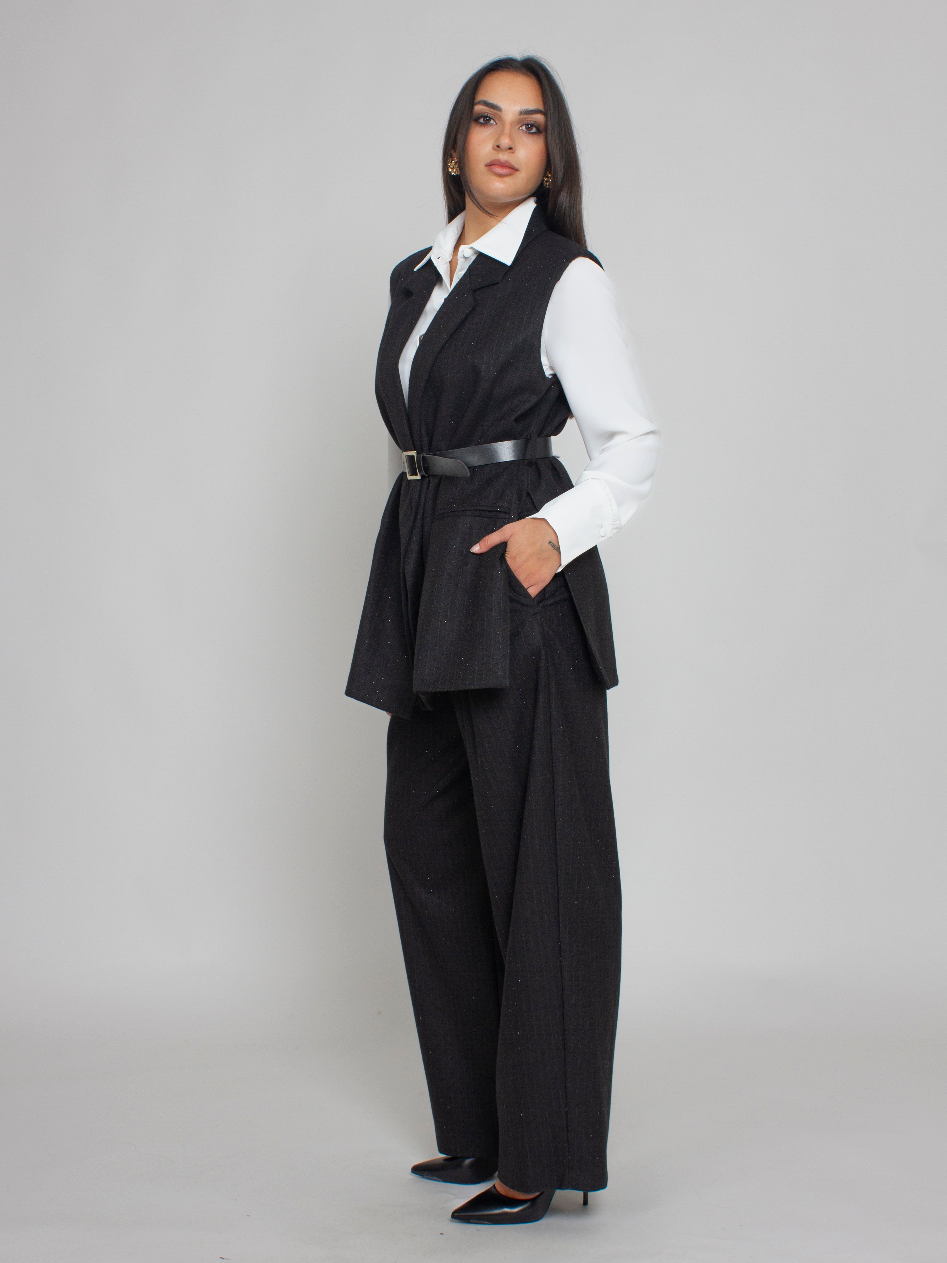 Gilet gessato con strass Vicolo
