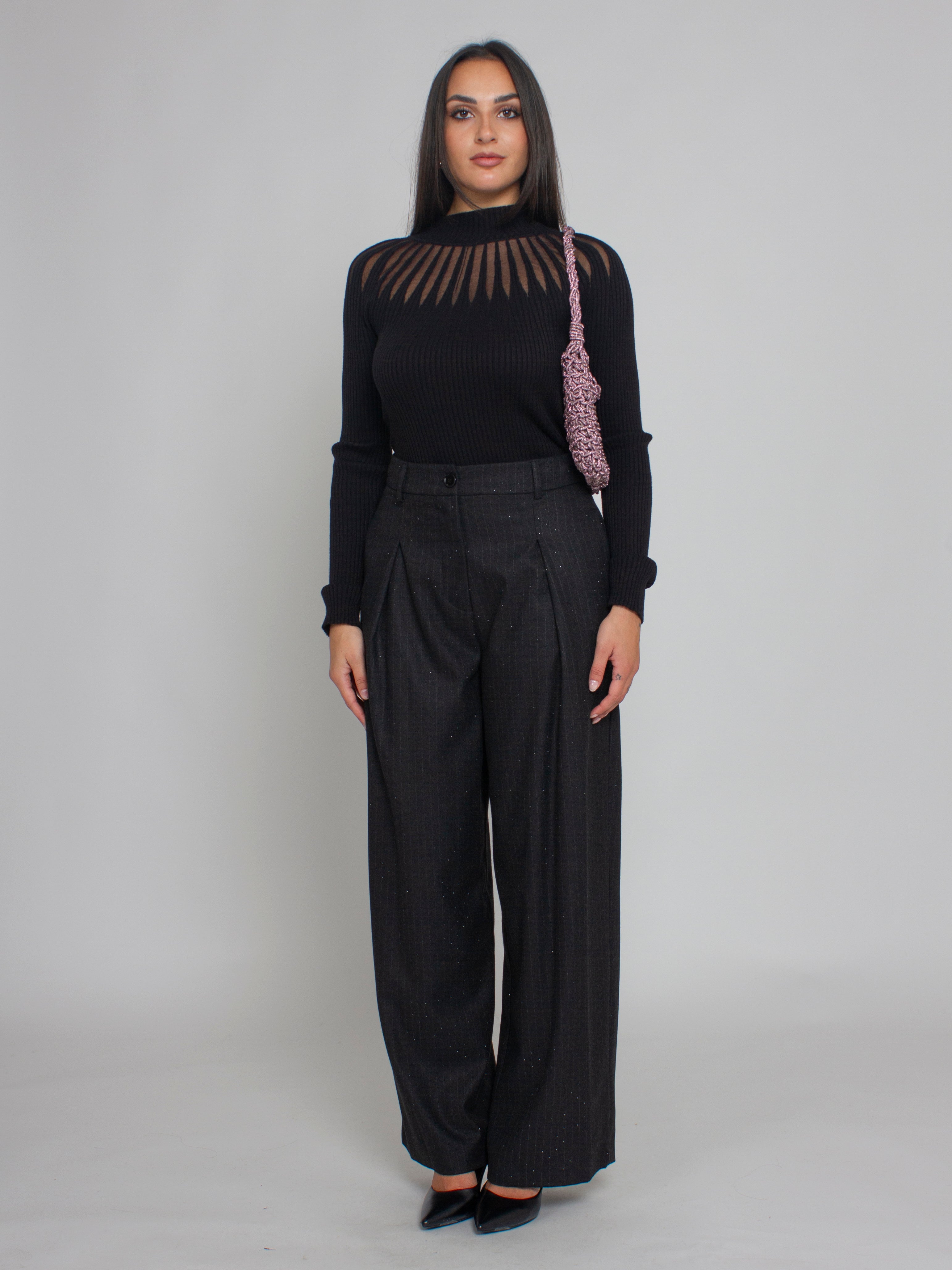 Pantalone gessato con strass Vicolo