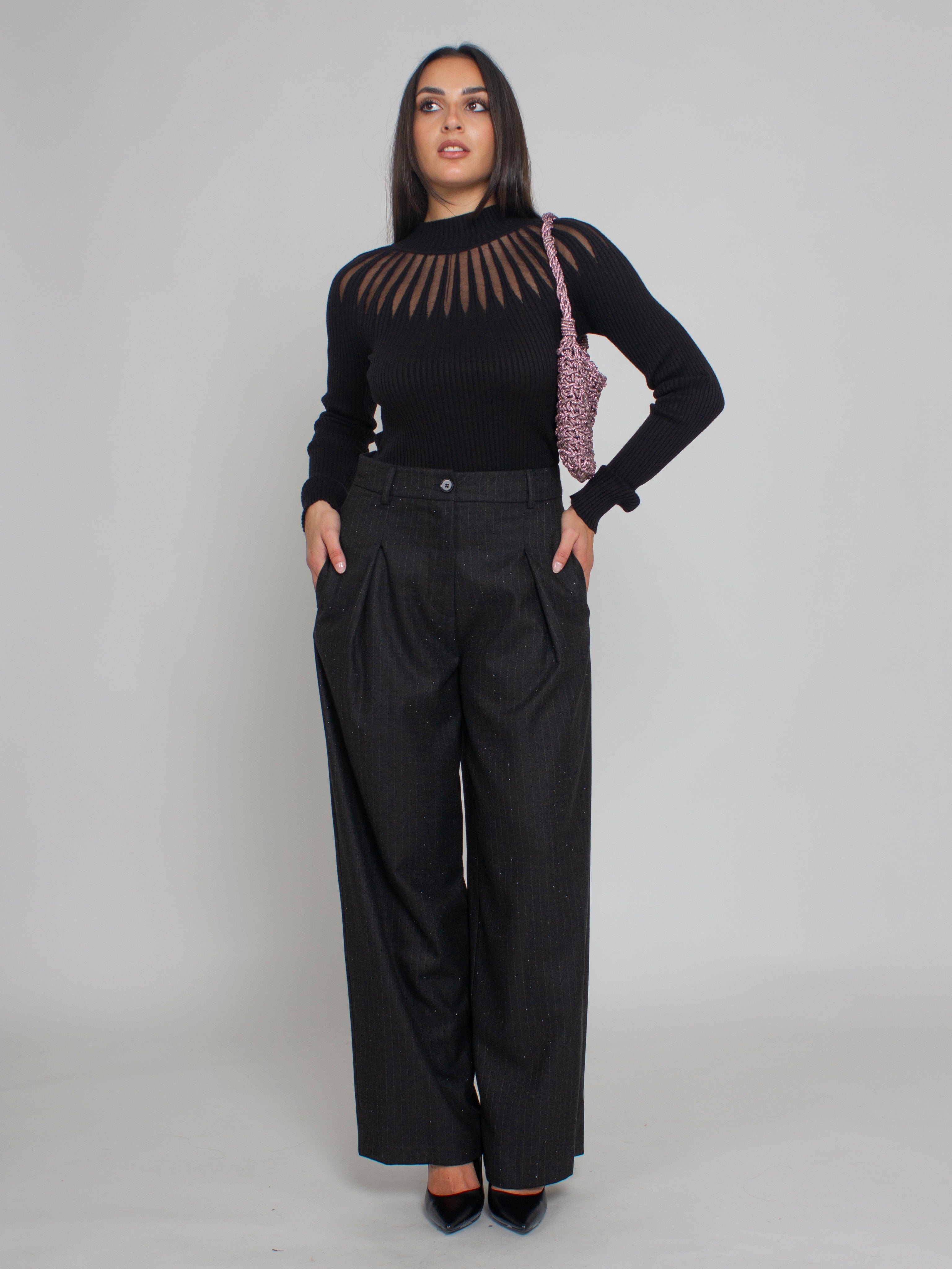 Pantalone gessato con strass Vicolo