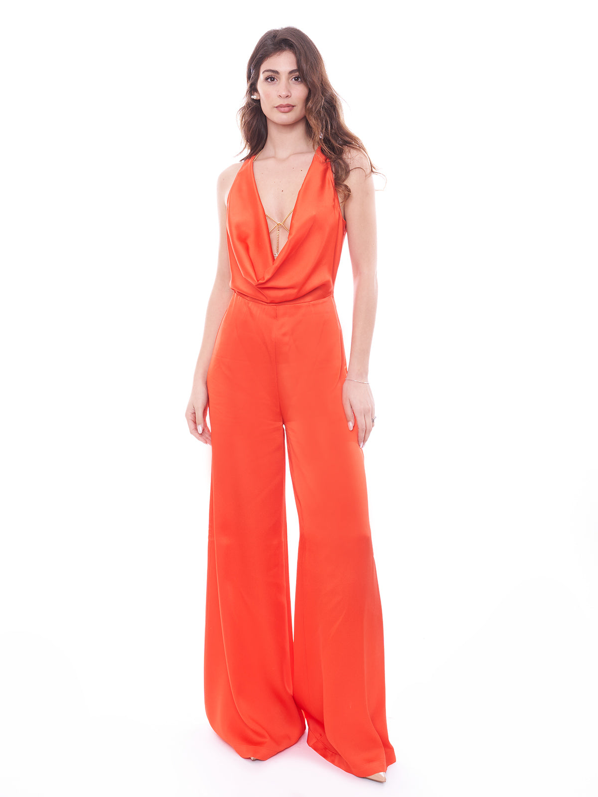 Fluid crêpe jumpsuit with bra accessory