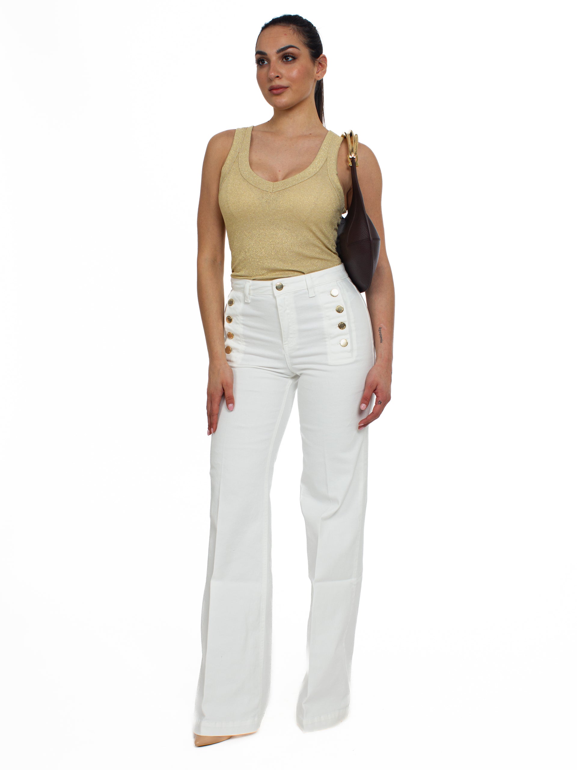 Vendita Jeans palazzo con bottoni oro Vicolo Base Abbigliamento