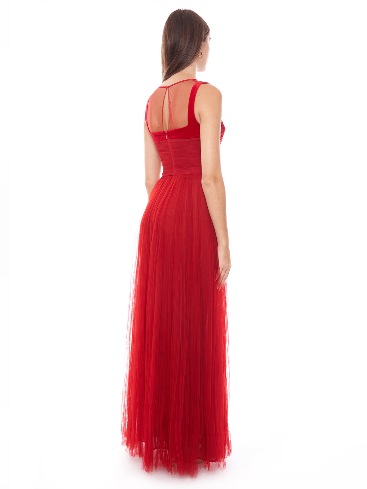 Red carpet dress with embroidered velvet bodice by Elisabetta Franchi