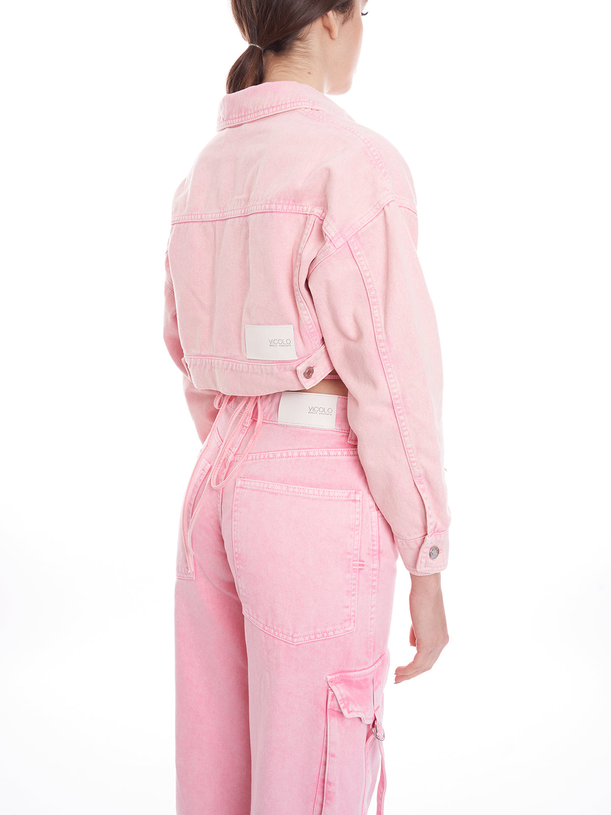 Giacca cropped in jeans rosa Vicolo