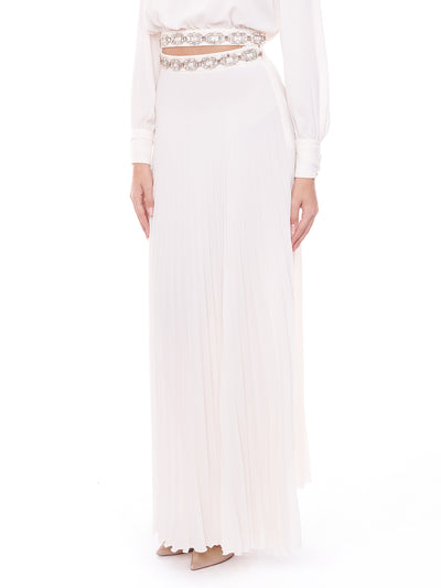 Gonna lunga plissettata in georgette con ricamo Elisabetta Franchi