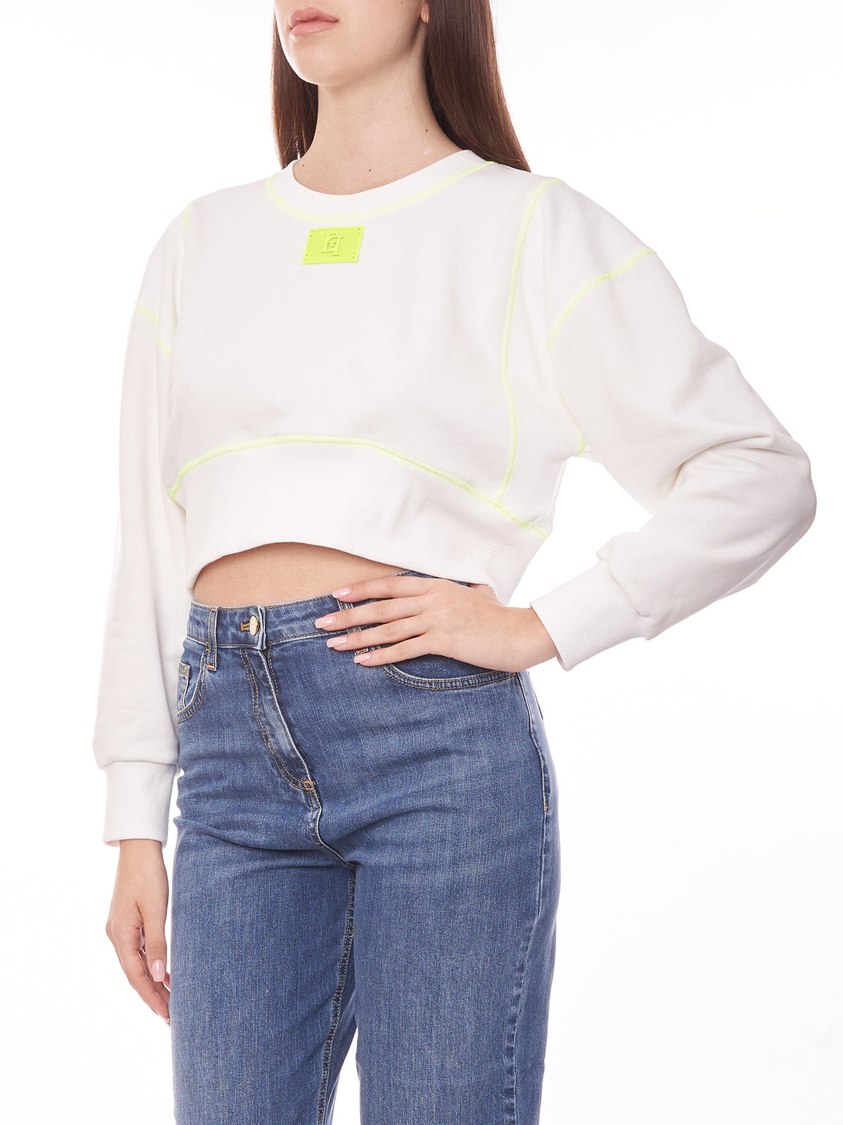 Felpa crop in cotone con dettagli fluo Elisabetta Franchi
