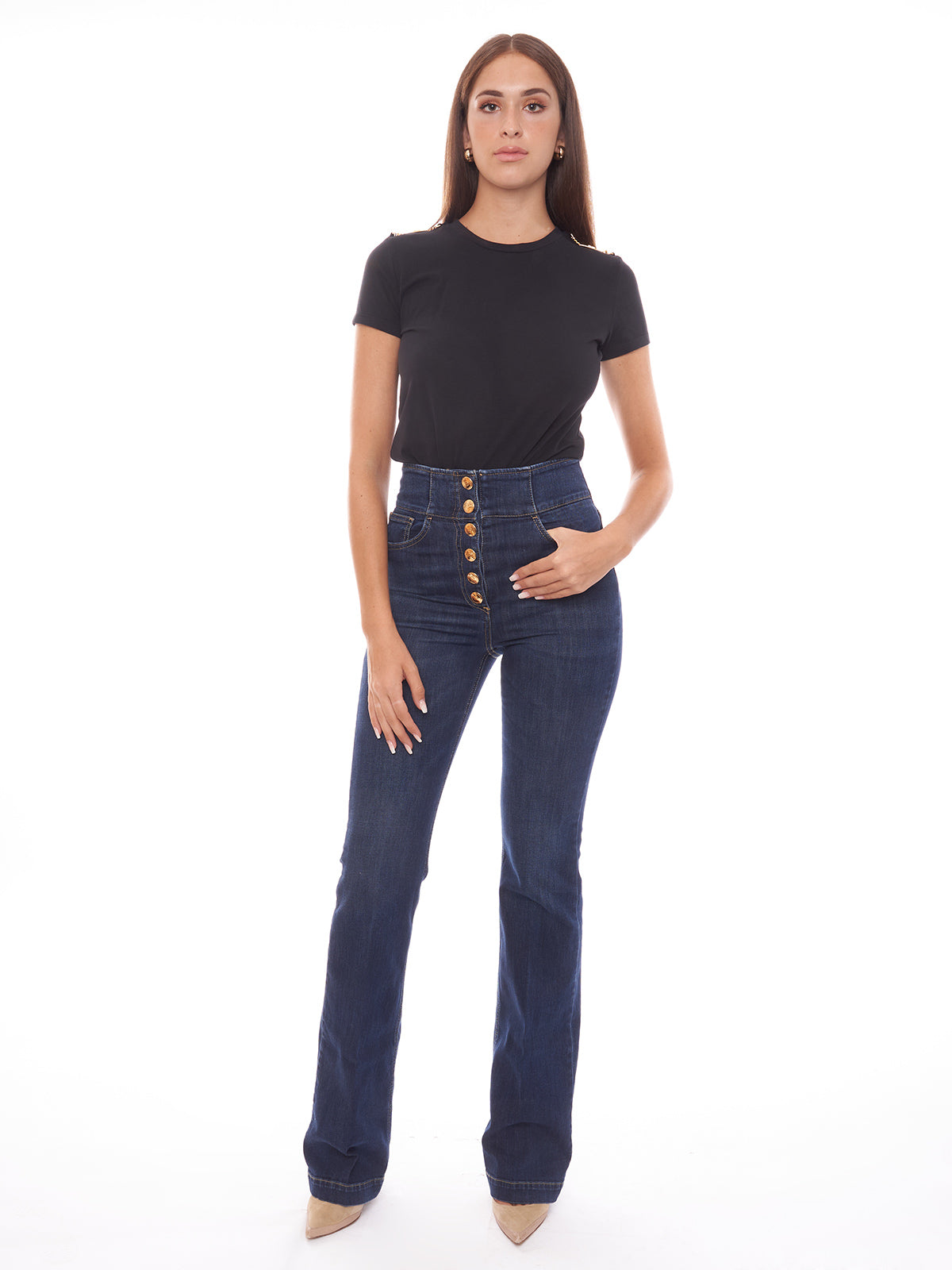 Jeans palazzo con bottoniera e morsetto Elisabetta Franchi