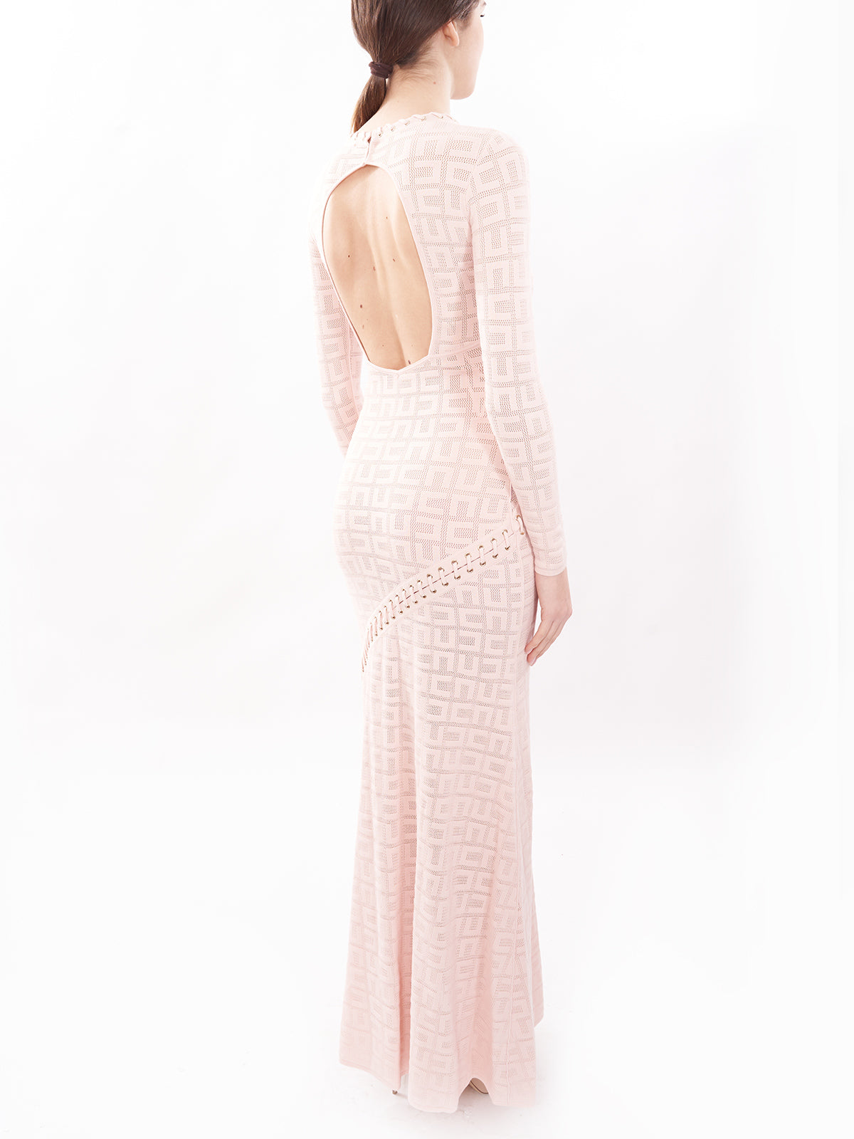 Abito lungo red carpet logo in punto rete Elisabetta Franchi