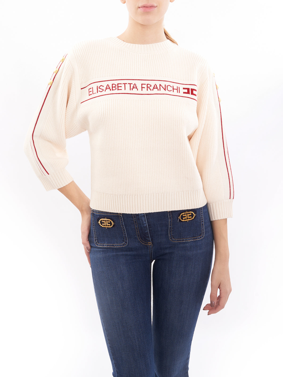 Sweater with contrasting bands and logo